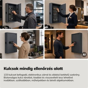 Kulcsszekrény elektronikus bedobónyílással és kódzárral, 133 kulcshoz, 430x665x130 mm: BRUCE