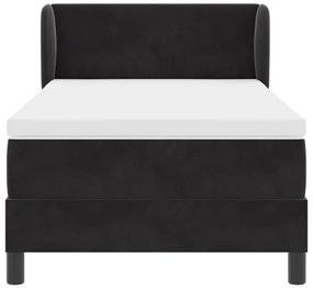 Boxspring Ágy, Matracot Tartalmaz, Fekete, 90x190 cm, Bársony