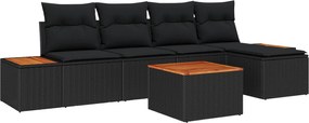vidaXL Kerti Kanapé Szett párnával tárolóval 6 pcs Fekete Polyrattan