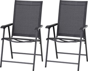 Outsunny Összecsukható Szék Karfával 2db-os Csomag Kemping Szék Horgász Szék Fém Fekete 58 x 64 x 94 cm | Aosom