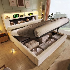 Kárpitozott ágy, egyszemélyes, állítható magasság, Led, Usb-c 160x200cm