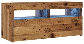 antik fa színű szerelt fa TV-szekrény LED-ekkel 90x35x40 cm
