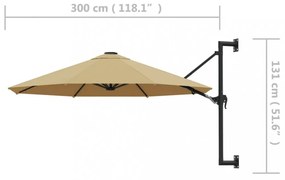 tópszínű falra szerelhető napernyő fémrúddal 300 cm
