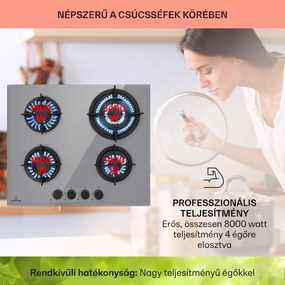 Klarstein Firetale, gázfőzőlap, 4 égő, alumínium égők, tömlővel és redukáló szeleppel