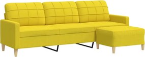 vidaXL 3 személyes világossárga szövet kanapé lábtartóval 210 cm