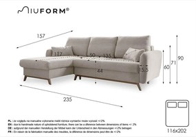 Scandic Lagom sötétszürke kinyitható sarokkanapé, bal oldali - Miuform