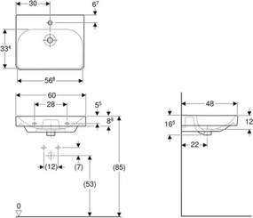 Geberit 501.732.00.1 - Smyle Square függesztett mosdó 60x48 cm kerámia/fehér
