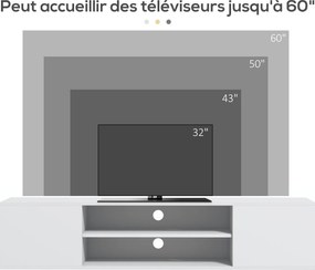 HOMCOM Fali TV állvány modern stílusban - 2 szekrény, 2 középső fiók és 2 kábelkezelő nyílás 140 x 30 x 30 cm fehér | Aosom