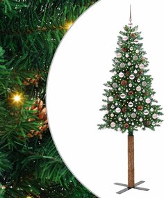 vidaXL Karcsú karácsonyfa 300 LED-del Zöld 210 cm PVC és tömör fenyőfa