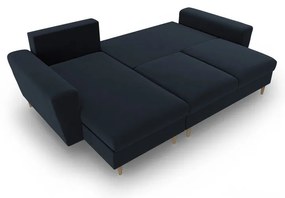 Sötétkék bársony kinyitható tárolóhelyes sarokkanapé Kyoto – Cosmopolitan Design