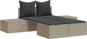 vidaXL világosszürke polyrattan dupla napozóágy párnával