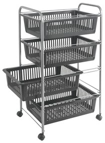 Jumbo szürke gurulós polc, 4 kosárral - Metaltex