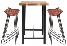 7-részes tömör újrahasznosított fa és valódi bőr bárgarnitúra