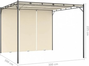 krémszínű kerti pavilon oldalfüggönnyel 3 x 3 x 2,25 m