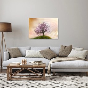 Virágzó fa képe egy domb tetején (üvegen) (70x50 cm)