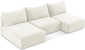 Krémszínű bársony kinyitható-tárolóhelyes (U alakú) sarokkanapé Kalena – Makamii