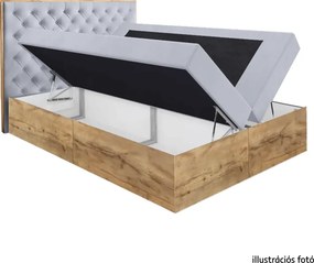Boxspring ágy, 200x200, szürke Paros szövet/lancelot tölgy, WOOD 3