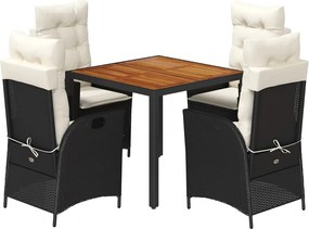 vidaXL 5 részes fekete polyrattan kerti étkezőgarnitúra párnákkal