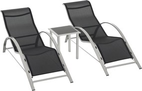 Outsunny Kert Napozóágy Szett Fém Hálós 3-Részes Napozóágy Teázó Asztallal, 2 Napozóággyal, 1 Oldalas Asztallal - Kerti Bútor Szett 59W x 169D x 66H c