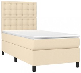 krémszínű szövet rugós és LED-es ágy matraccal 90x200 cm