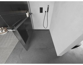 Mexen Kioto+, Walk-In zuhanyparaván polccal és akasztóval 120 x 200 cm, 8 mm-es üveg bordás mintával, grafit profil, 800-120-121-95-09