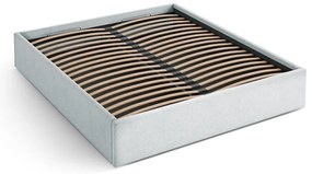 Világosszürke kárpitozott ágyneműtartós-ágytámla nélkül franciaágy ágyráccsal 200x200 cm Susan – Micadoni