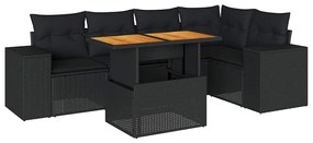 6 részes fekete polyrattan kerti ülőgarnitúra párnákkal
