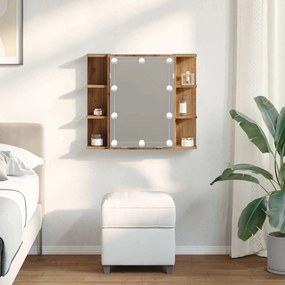 kézműves tölgy tükrös szekrény LED-ekkel 70 x 16,5 x 60 cm