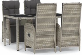 vidaXL 5 részes szürke polyrattan kerti étkezőgarnitúra párnával