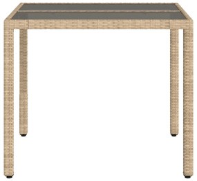 bézs polyrattan üveglapos kerti asztal 90 x 90 x 75 cm