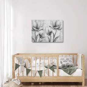 Üveg kép - Fekete-fehér virágok a háttérben (70x50 cm)