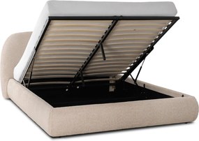 Ágy 160x200 cm méretben, ágyneműtartóval, bézs színben, bouclé kárpittal ROSSO