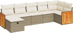 vidaXL 7 részes bézs polyrattan kerti ülőgarnitúra párnákkal