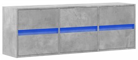 betonszürke falra szerelhető TV-szekrény LED-del 130x31x45 cm