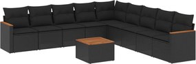 vidaXL 10 részes fekete polyrattan kerti ülőgarnitúra párnákkal