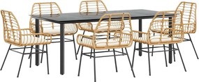 vidaXL 7 észes barna polyrattan üveg kerti étkezőgarnitúra párnával