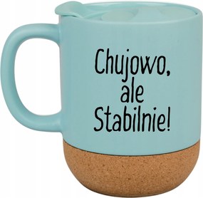 Kék Bögre Fedéllel És Parafa Aljjal Ajándék Jó, De Stabil