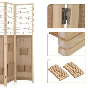 3 paneles paraván 8 tárolórekesszel és 4 akasztóval, natúr