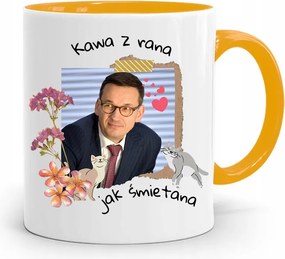 Sárga Politikus Bögre Mateusz Morawiecki Miniszterelnök fényképes nyomtatással