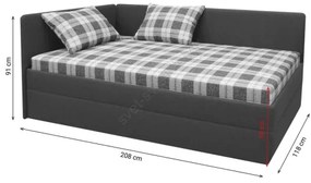 Kárpitozott heverő univerzálisan balra/jobbra szerelhető fejvéggel ARLY 110x200 cm antracit/fehér