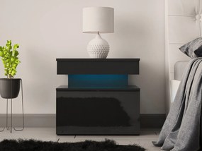 Éjjeliszekrény Lesteralo 1S (fekete + fényes fekete) (kék LED világítással). 1104513