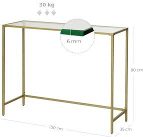 Minimal arany színű konzolasztal üveg asztallappal