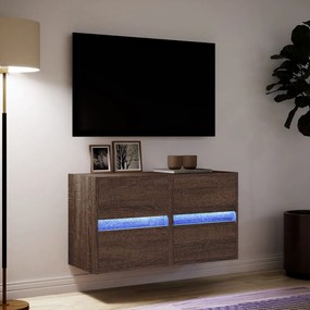 2 db barna tölgyszínű fali TV-szekrény LED-del 41 x 31 x 45 cm