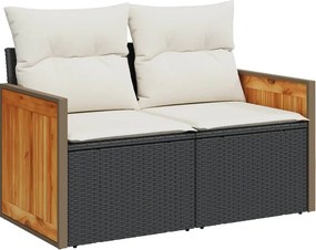 vidaXL 2 személyes fekete polyrattan kerti kanapé párnával