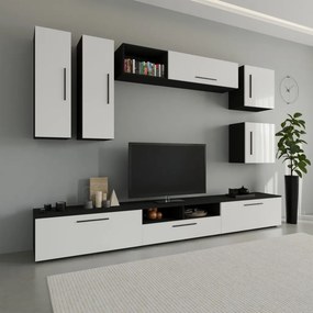 Kos V1 nappali szekrénysor, Fekete / Fényes fehér, MDF, 285 cm