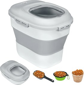 PawHut Kutyaeledel Tároló, 25 L Összecsukható Élelmiszer Tároló Tartály Mérőpohárral, Tállal, Kanállal Kutyák, Macskák Számára, Kerekekkel | Aosom
