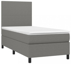 sötétszürke szövet rugós és LED-es ágy matraccal 80 x 200 cm