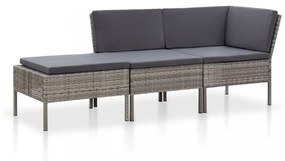 vidaXL 3-részes szürke polyrattan kerti ülőgarnitúra párnákkal