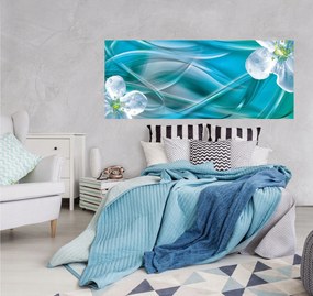 Fotótapéta Fehér virágok harmattal türkiz háttér absztrakt 250x104 +ragasztó