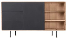 Fekete-natúr színű tölgyfa alacsony komód 176x100 cm Fina – Gazzda